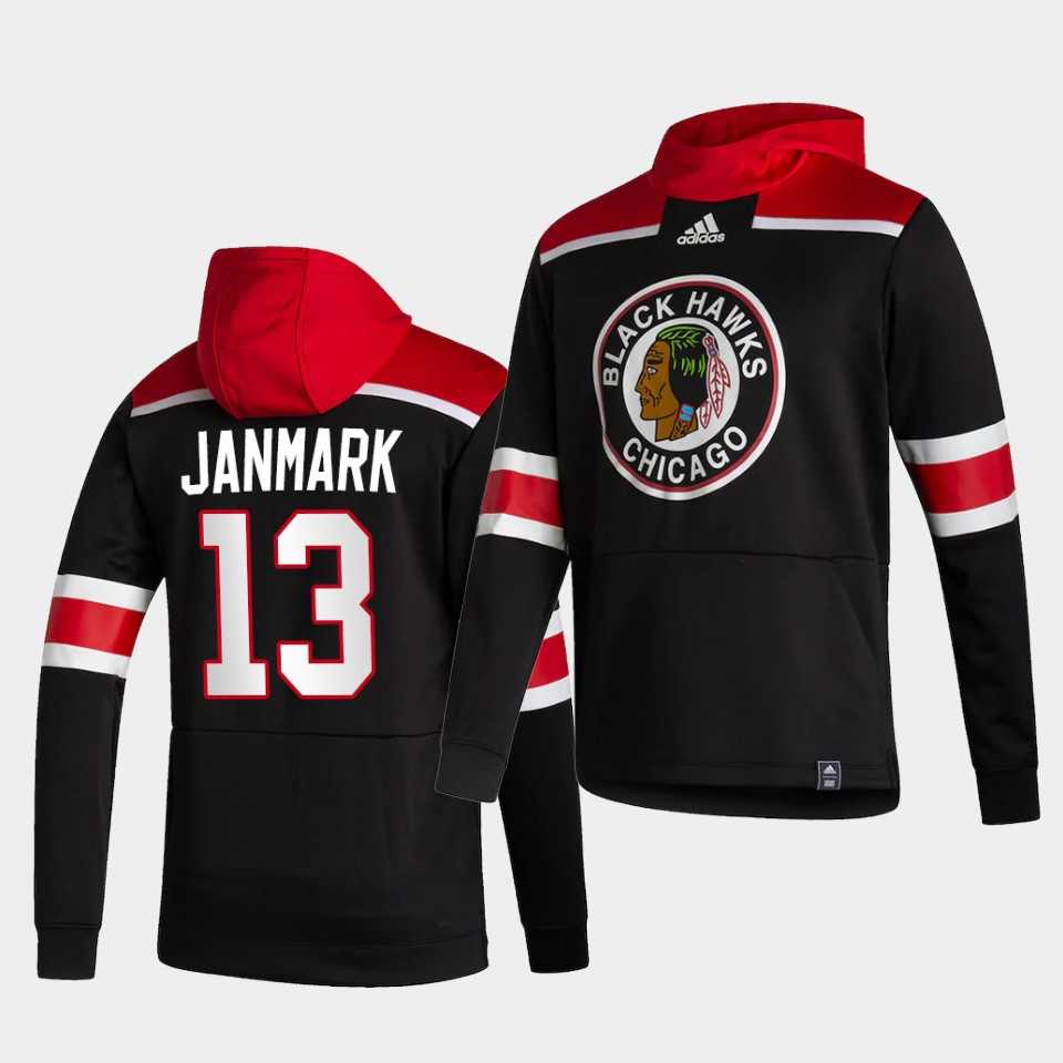 Men Chicago Blackhawks 13 Janmark Black NHL 2021 Adidas Pullover Hoodie Jersey